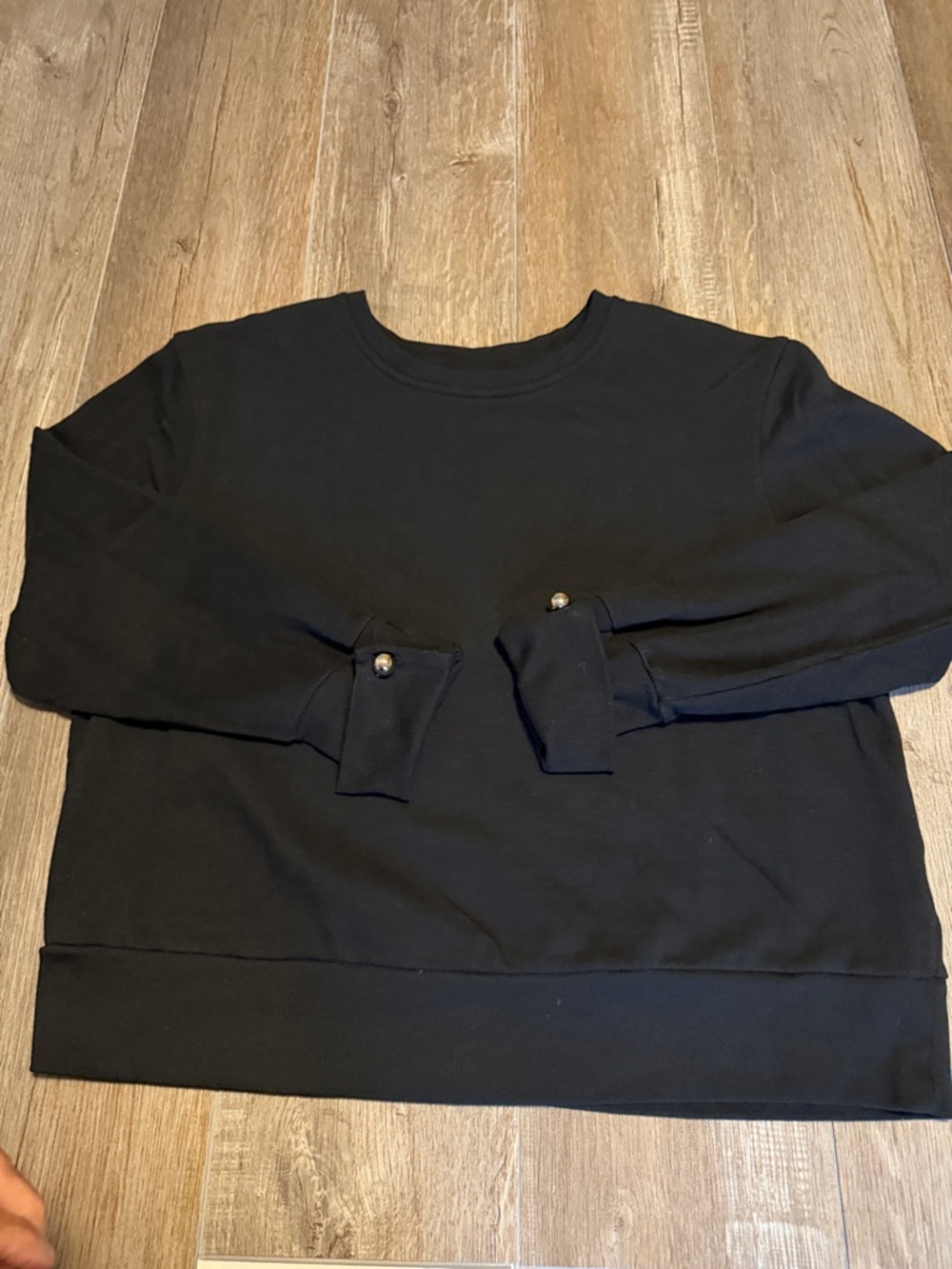Who What Wear Black Crewneck Sweatshirt with Cuff Button Detail